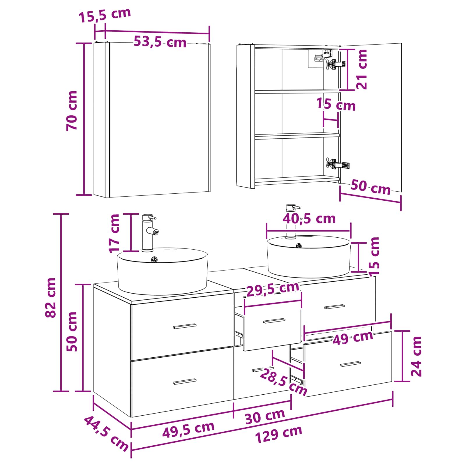 Badezimmermöbel-Set 5 stk. Betongrau Ingenieurholz und Glas