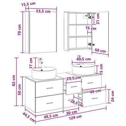 Badezimmermöbel-Set 5 stk. Betongrau Ingenieurholz und Glas
