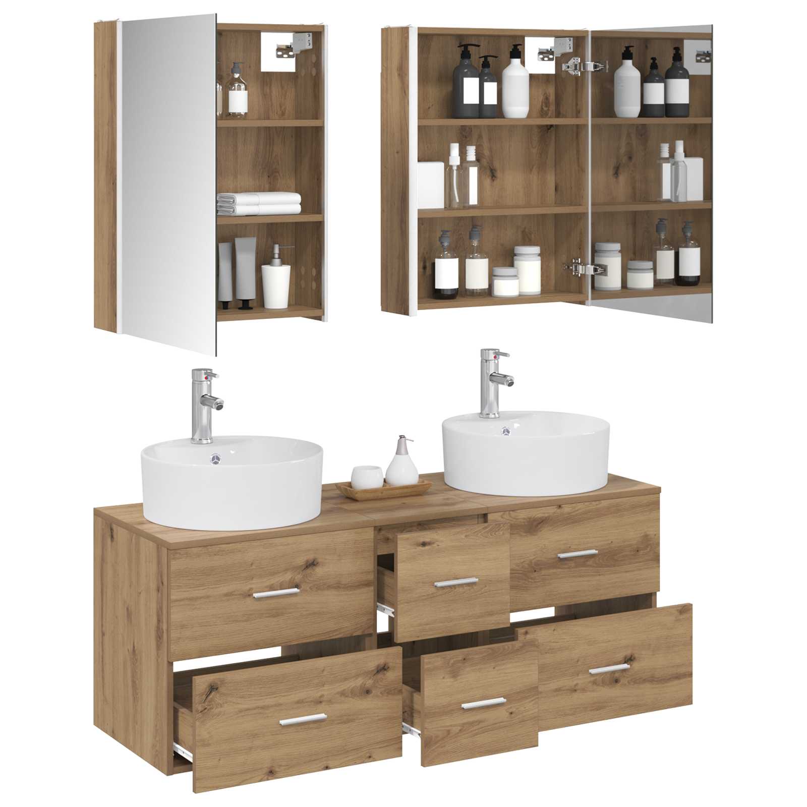 Badezimmermöbel-Set 5 stk. Artisan-Eiche Ingenieurholz und Glas