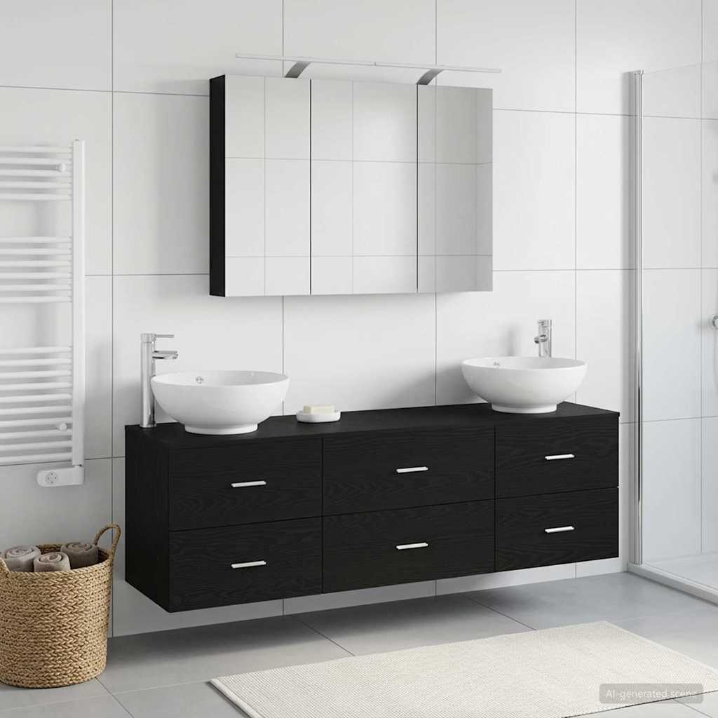 Badezimmermöbel-Set 4 stk. Schwarze Eiche