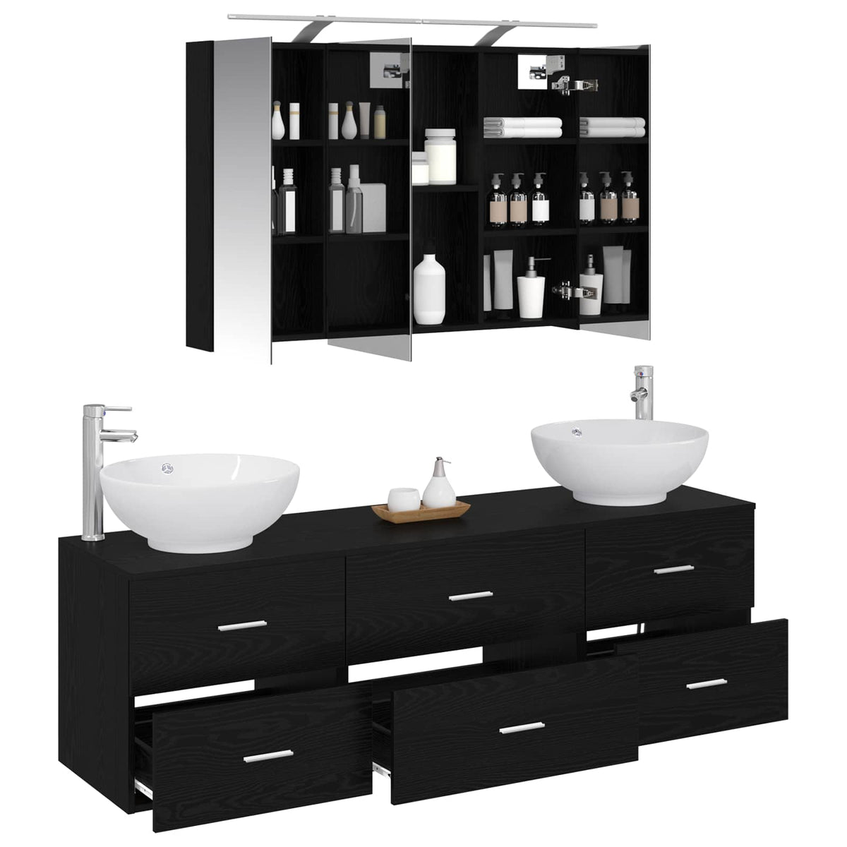 Badezimmermöbel-Set 4 stk. Schwarze Eiche