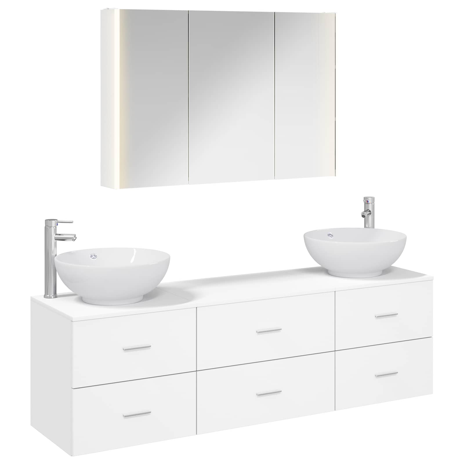 Badezimmermöbel-Set 4 stk. Weiß Ingenieurholz und Glas