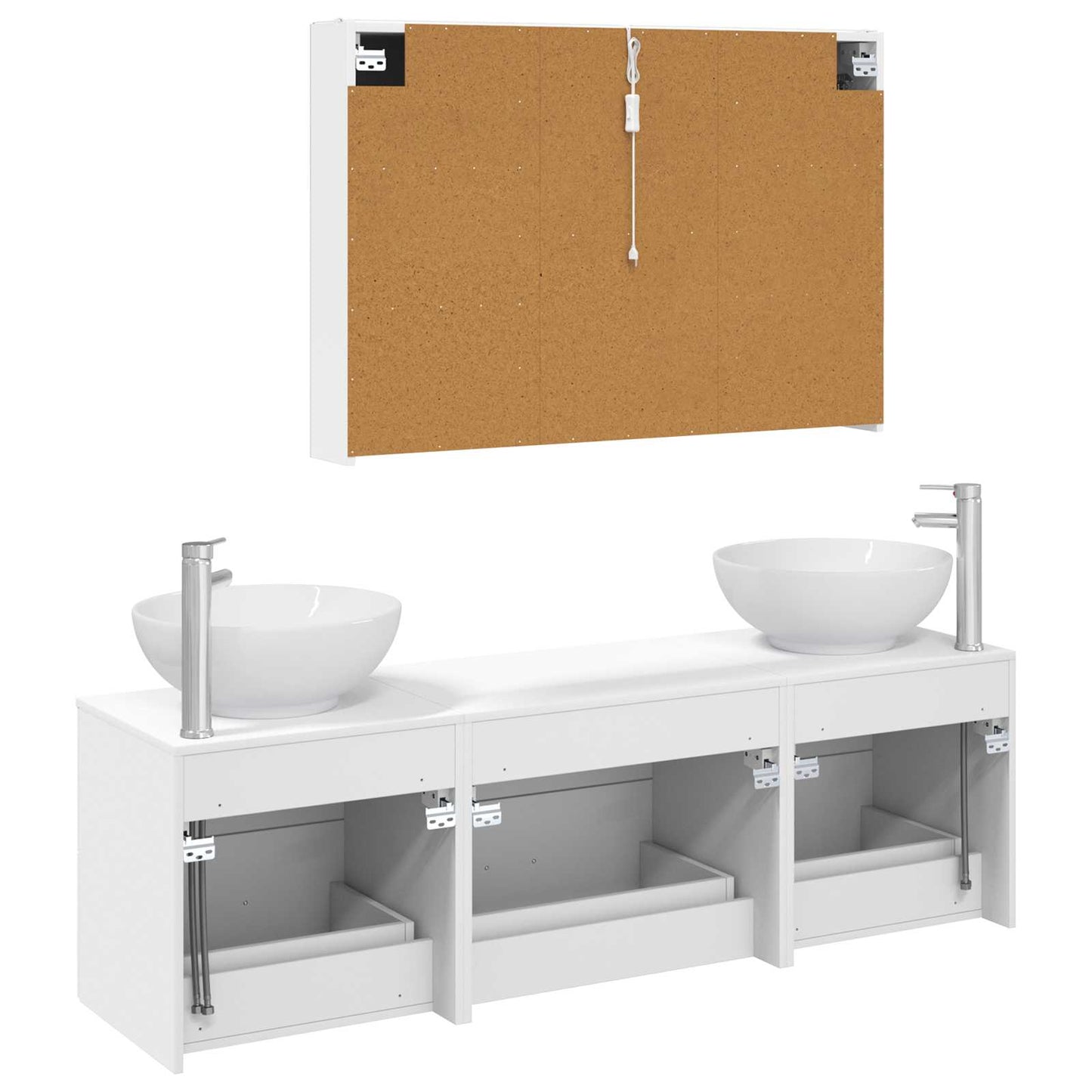 Badezimmermöbel-Set 4 stk. Weiß Ingenieurholz und Glas