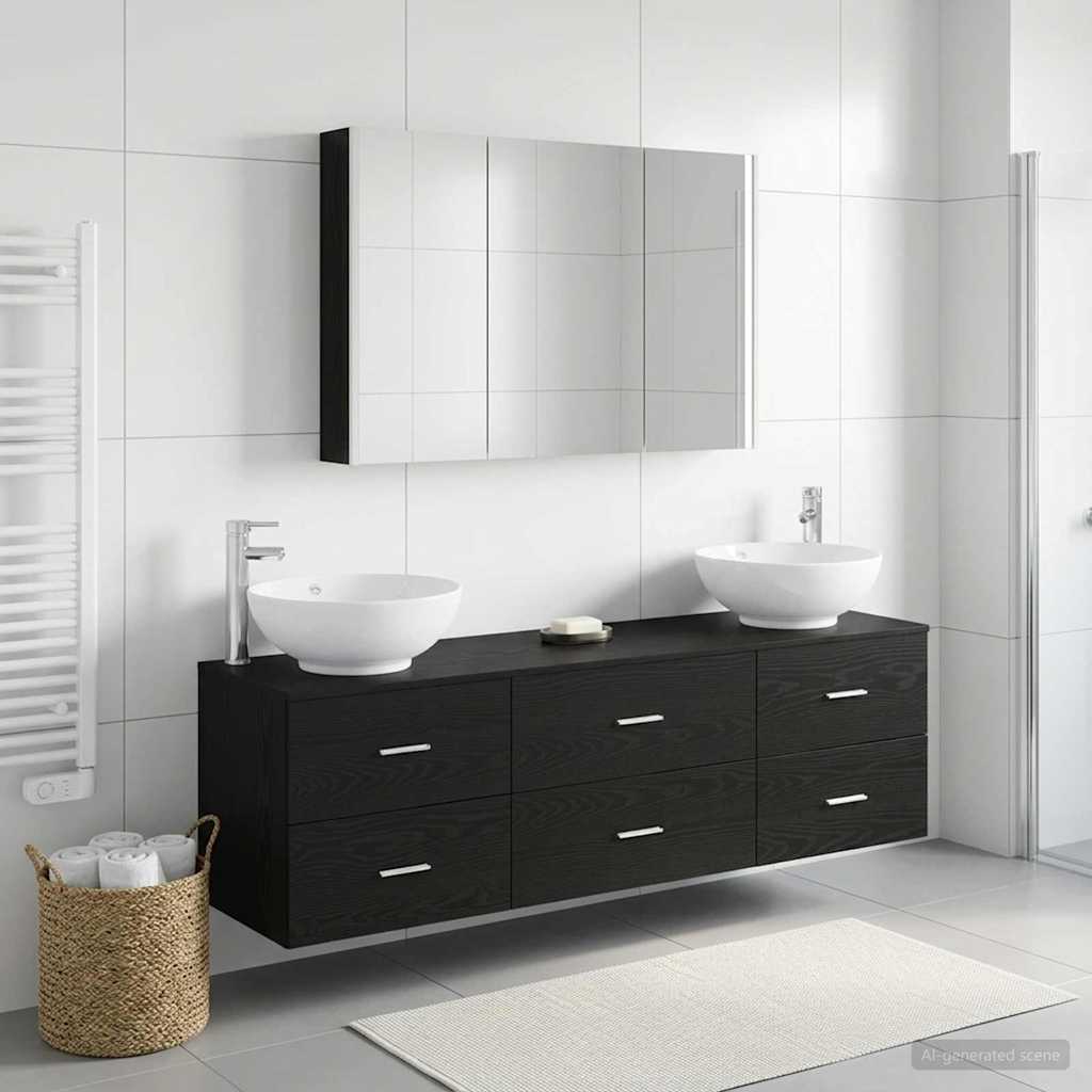 Badezimmermöbel-Set 4 stk. Schwarze Eiche
