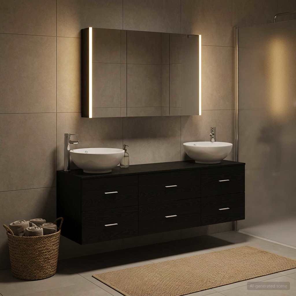 Badezimmermöbel-Set 4 stk. Schwarze Eiche