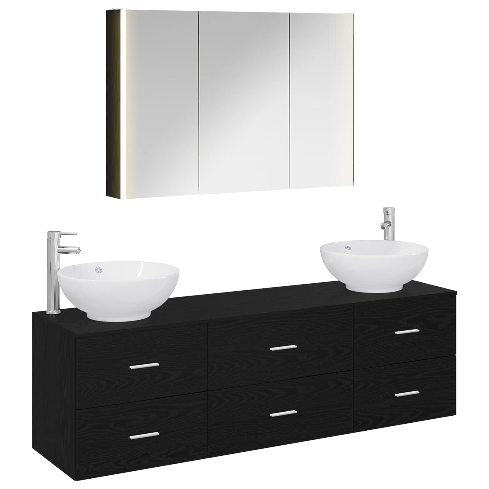 Badezimmermöbel-Set 4 stk. Schwarze Eiche