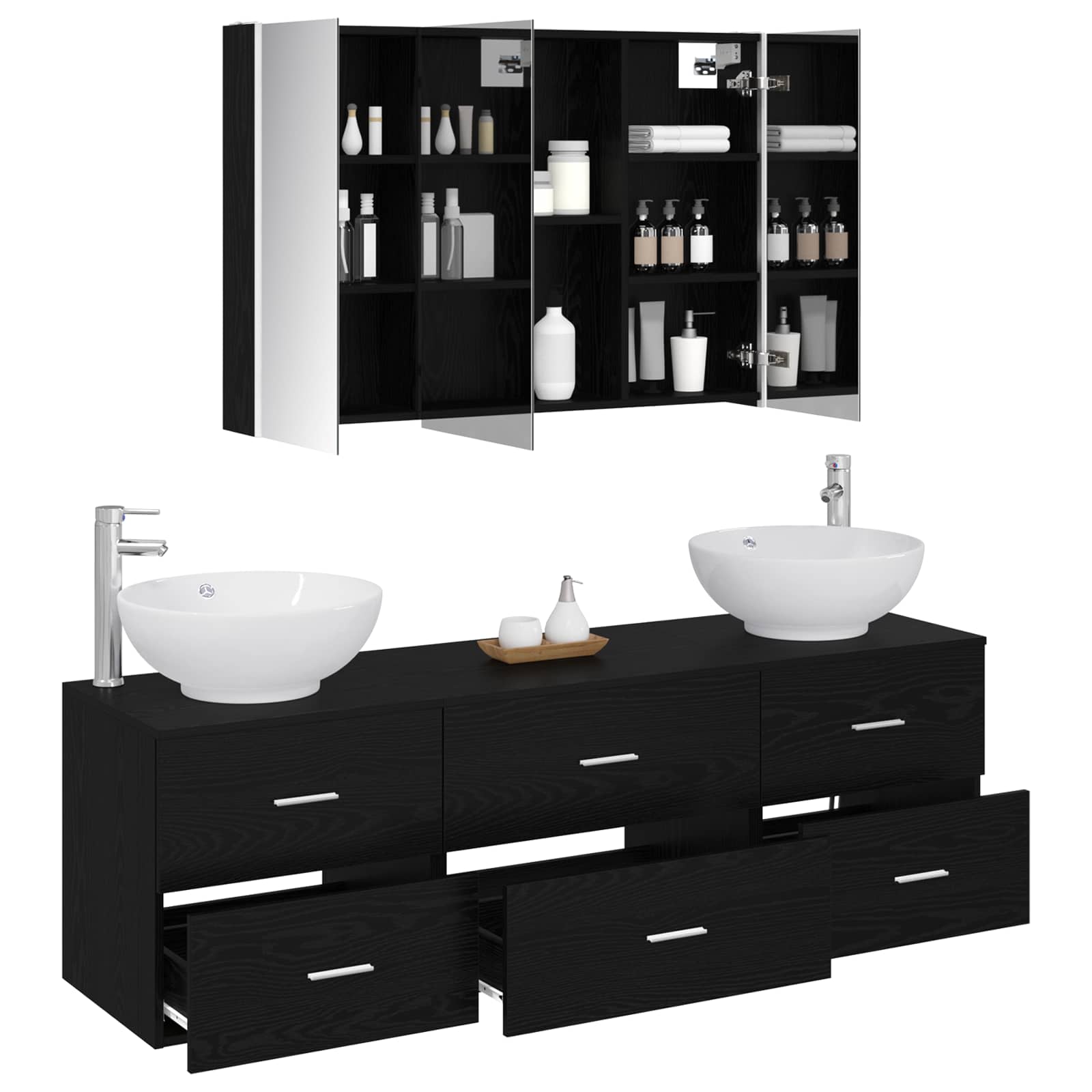 Badezimmermöbel-Set 4 stk. Schwarze Eiche