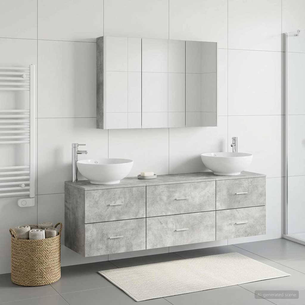 Badezimmermöbel-Set 4 stk. Betongrau Ingenieurholz und Glas