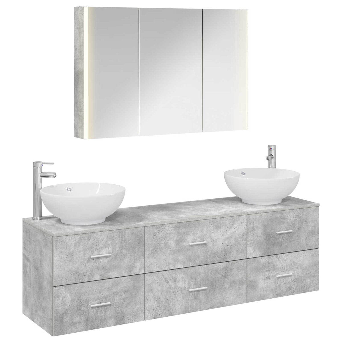 Badezimmermöbel-Set 4 stk. Betongrau Ingenieurholz und Glas