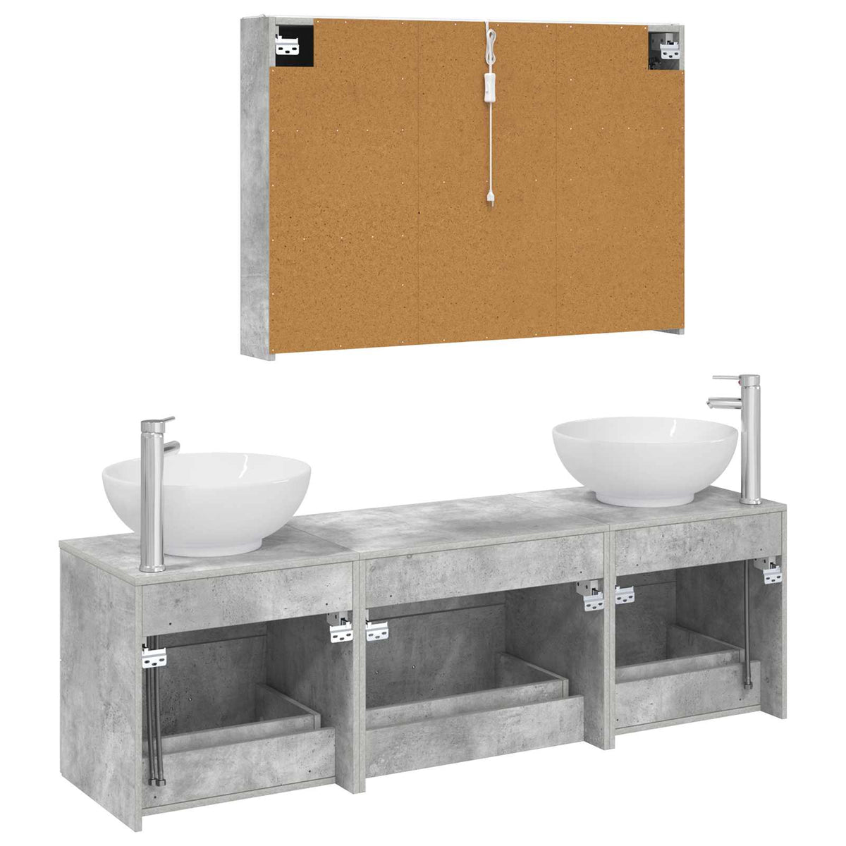 Badezimmermöbel-Set 4 stk. Betongrau Ingenieurholz und Glas