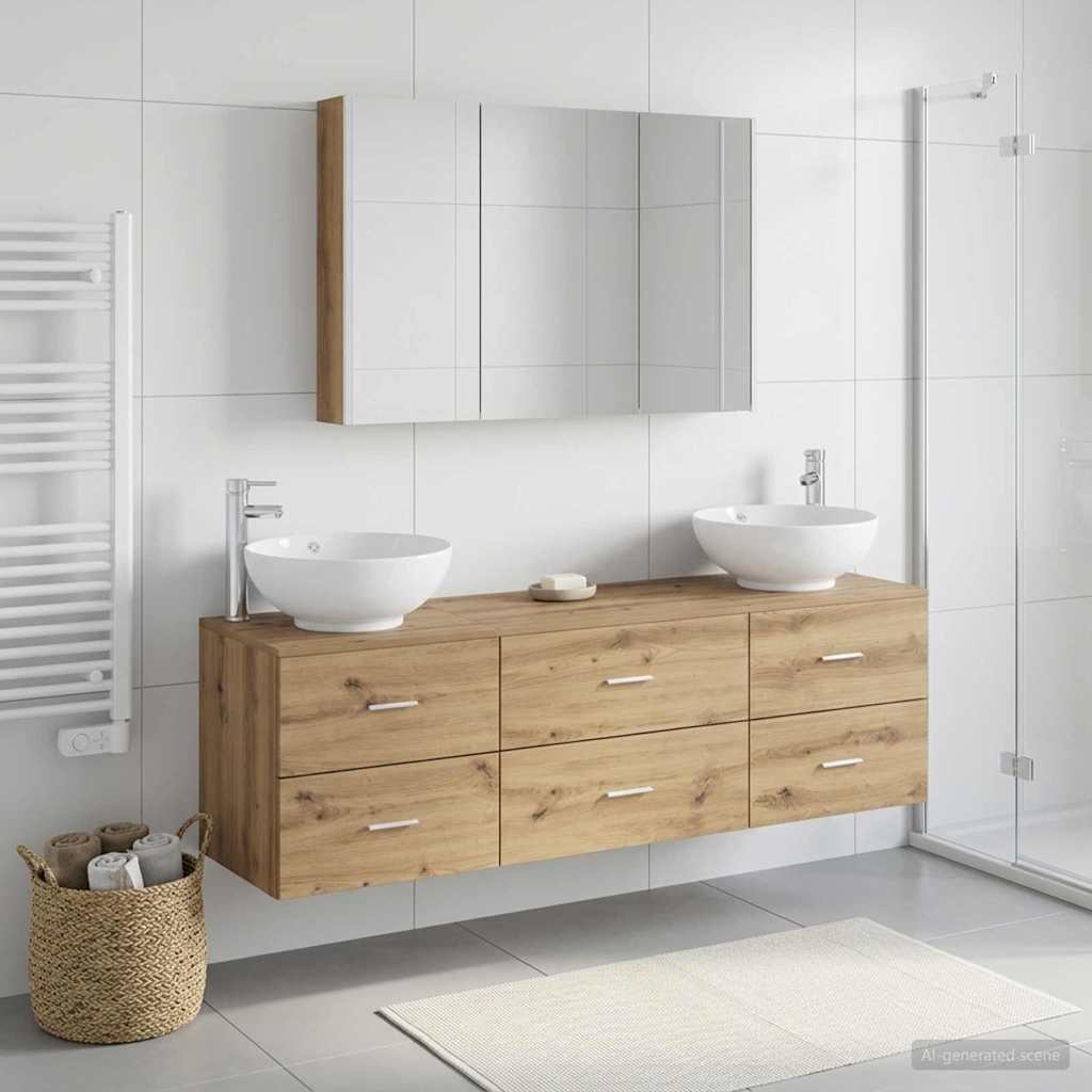 Badezimmermöbel-Set 4 stk. Artisan-Eiche Ingenieurholz und Glas