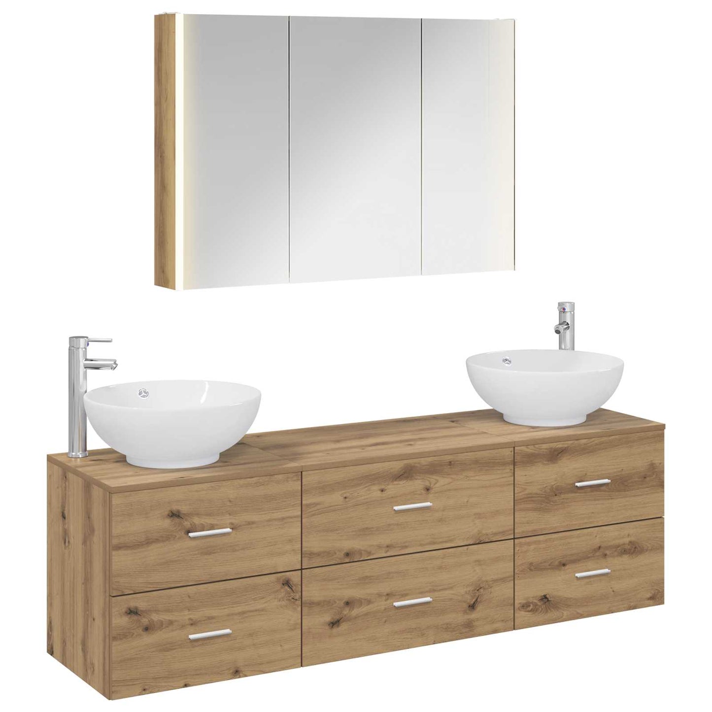 Badezimmermöbel-Set 4 stk. Artisan-Eiche Ingenieurholz und Glas