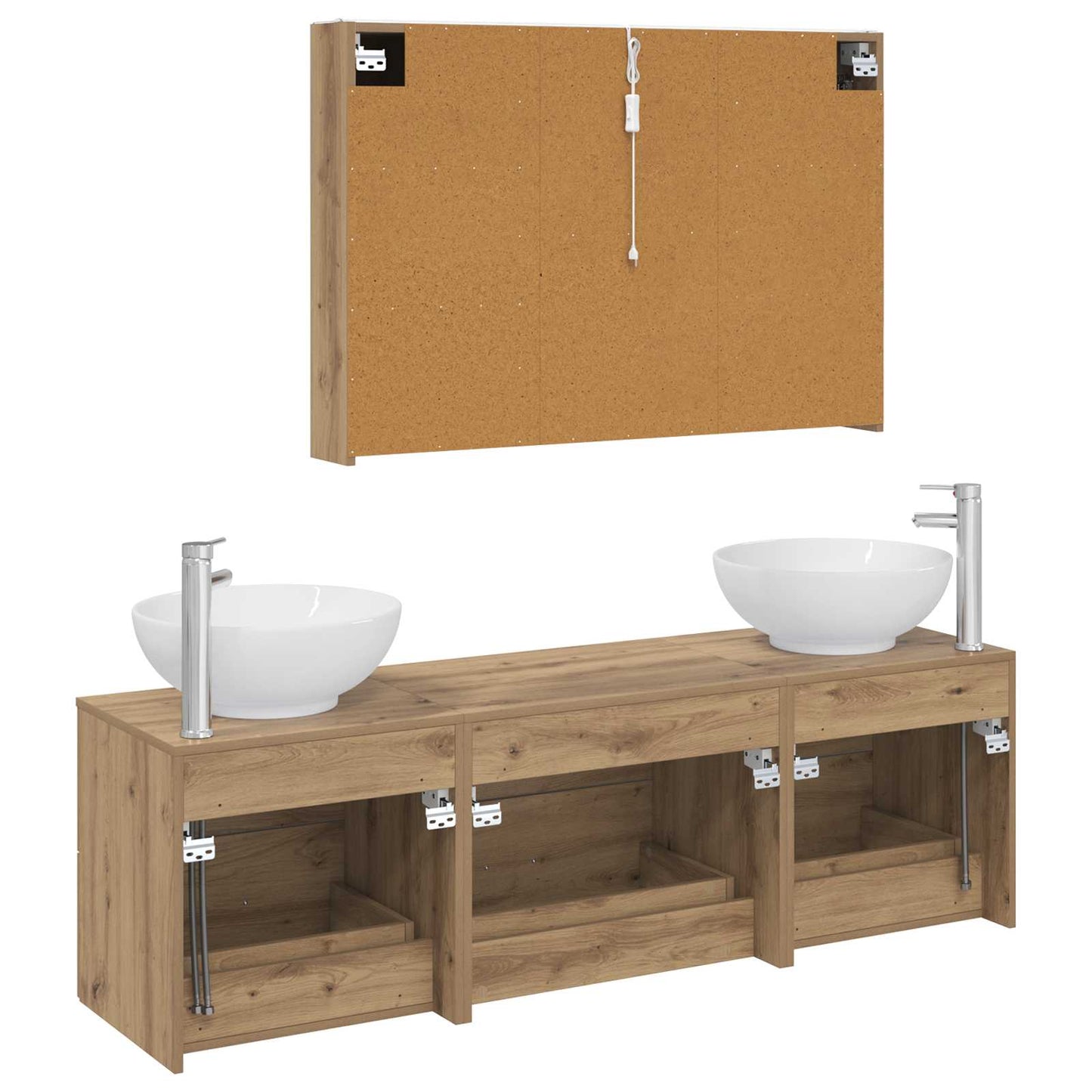 Badezimmermöbel-Set 4 stk. Artisan-Eiche Ingenieurholz und Glas