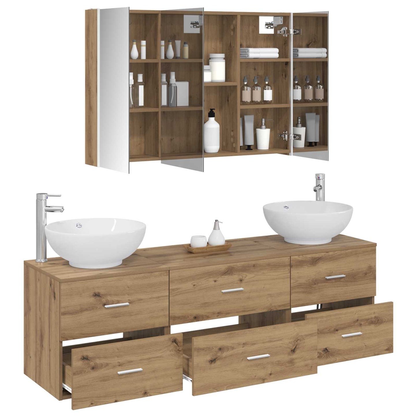 Badezimmermöbel-Set 4 stk. Artisan-Eiche Ingenieurholz und Glas
