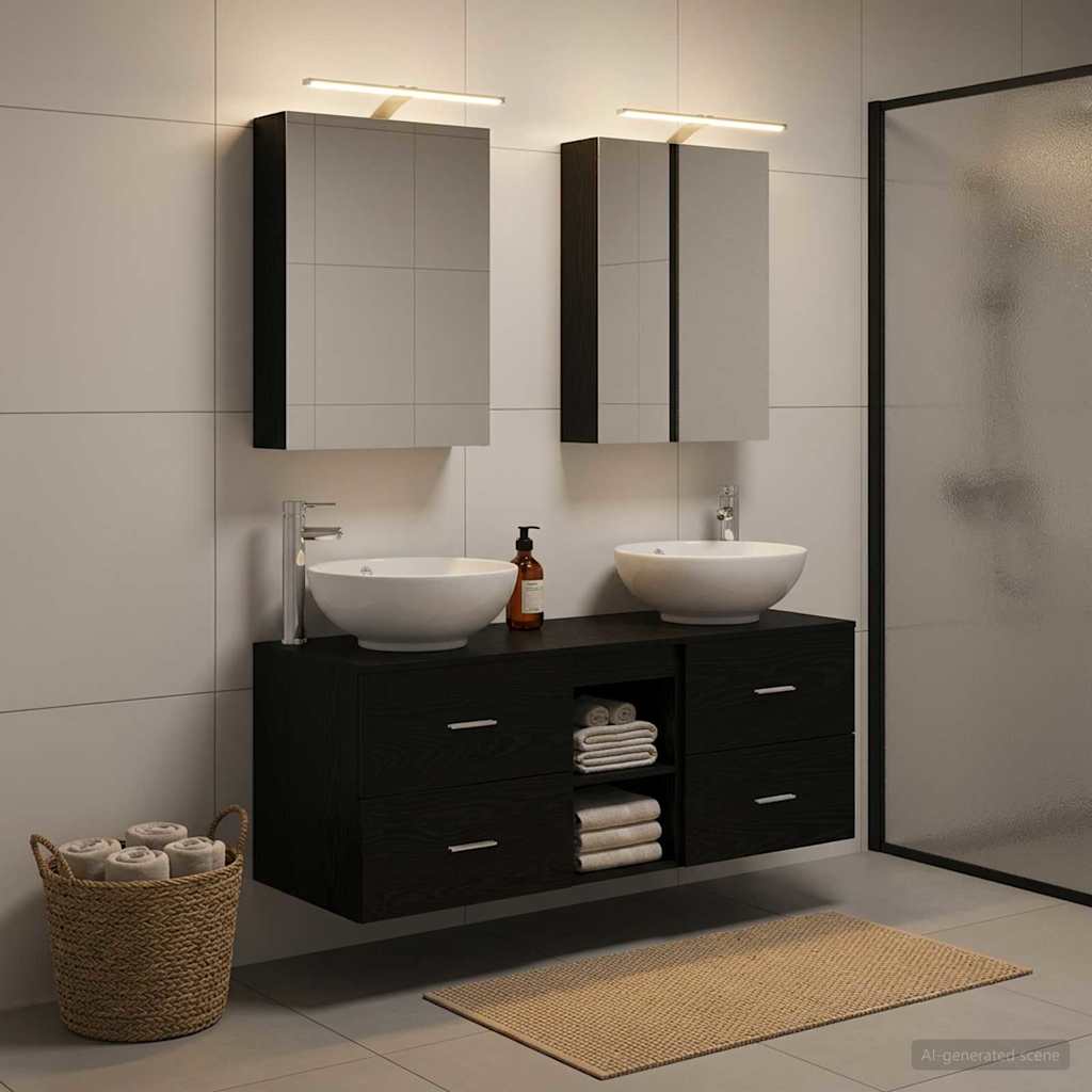 Badezimmermöbel-Set 5 stk. Schwarze Eiche
