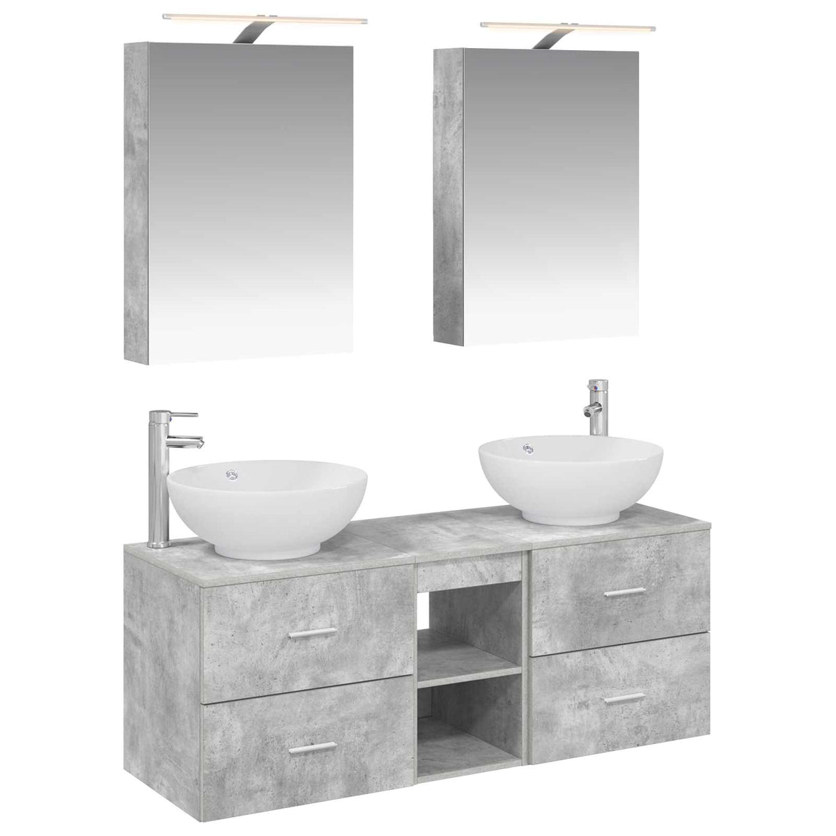 Badezimmermöbel-Set 5 stk. Betongrau Ingenieurholz und Glas