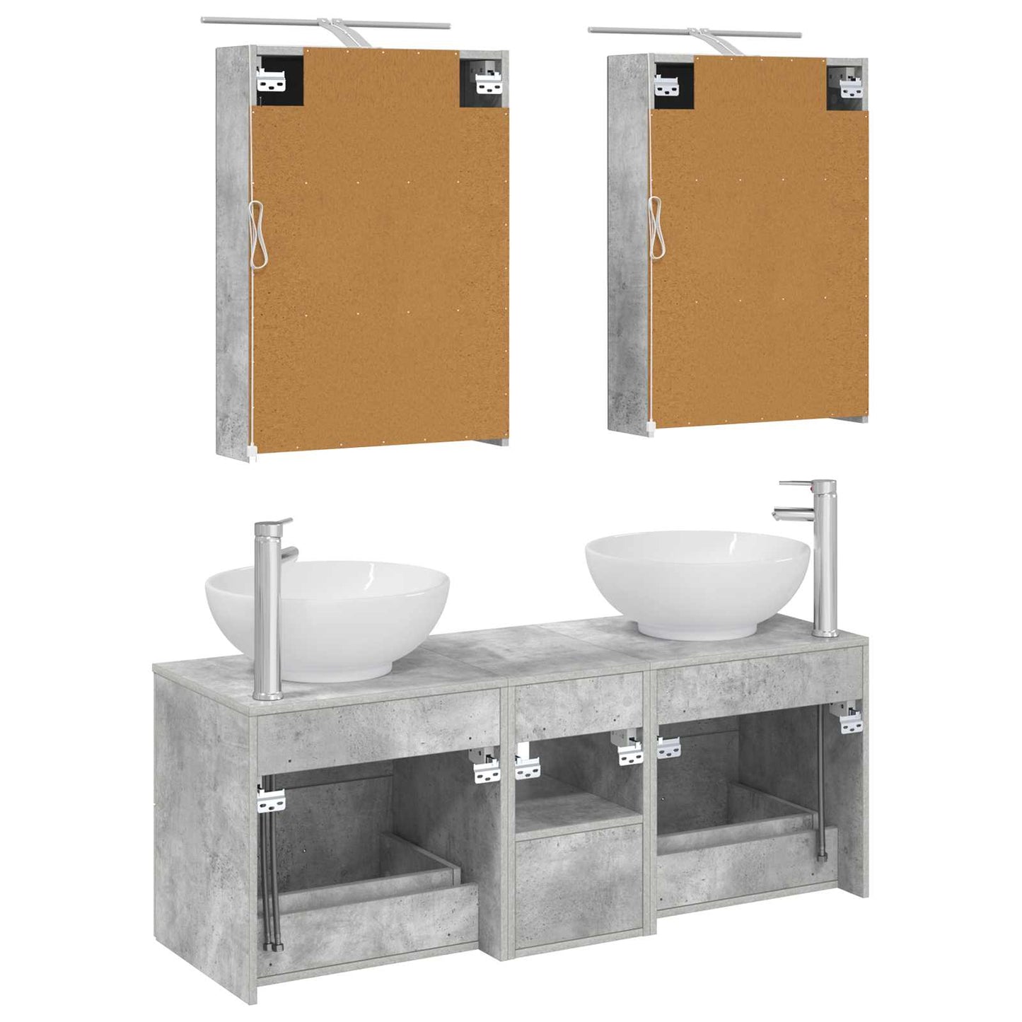 Badezimmermöbel-Set 5 stk. Betongrau Ingenieurholz und Glas