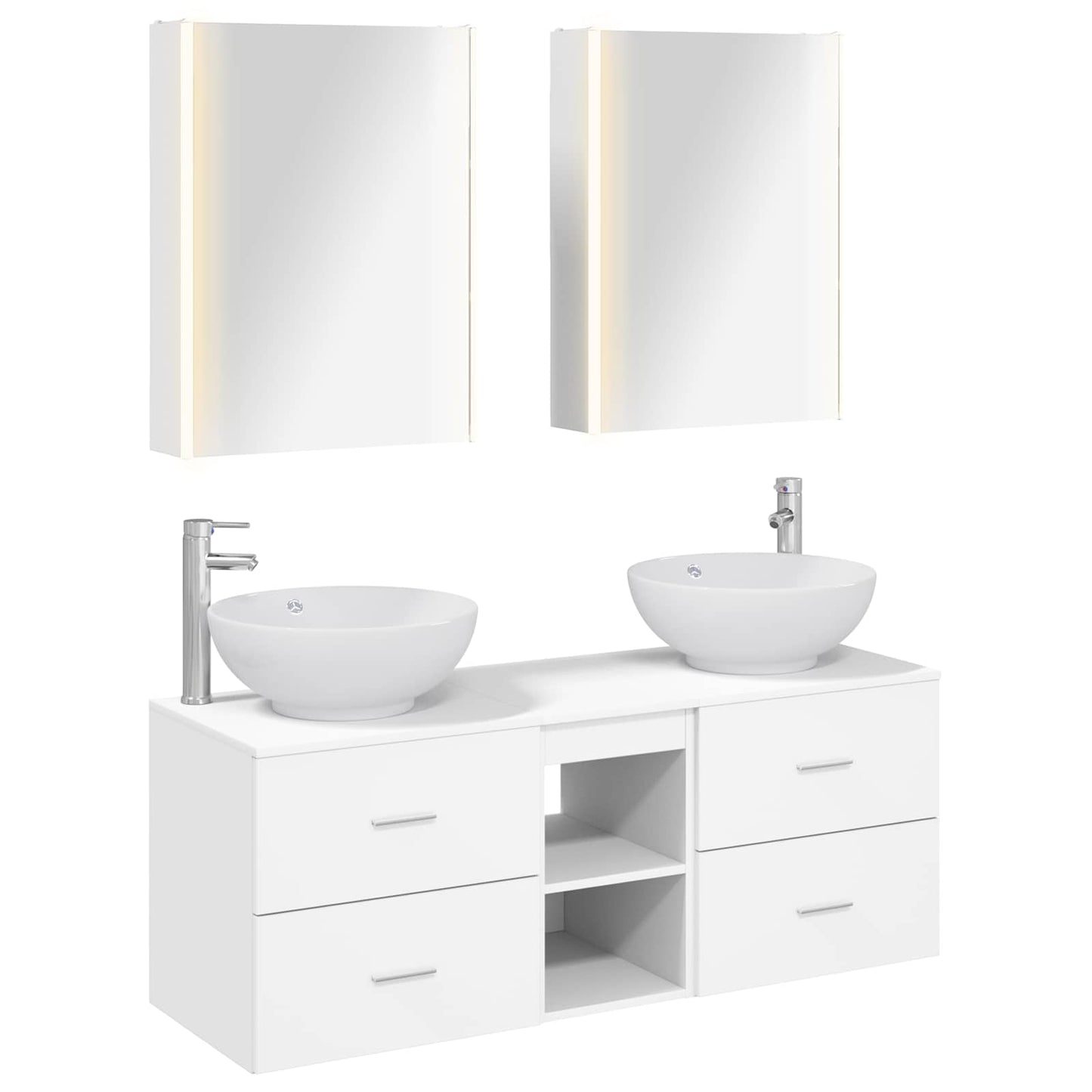 Badezimmermöbel-Set 5 stk. Weiß Ingenieurholz und Glas
