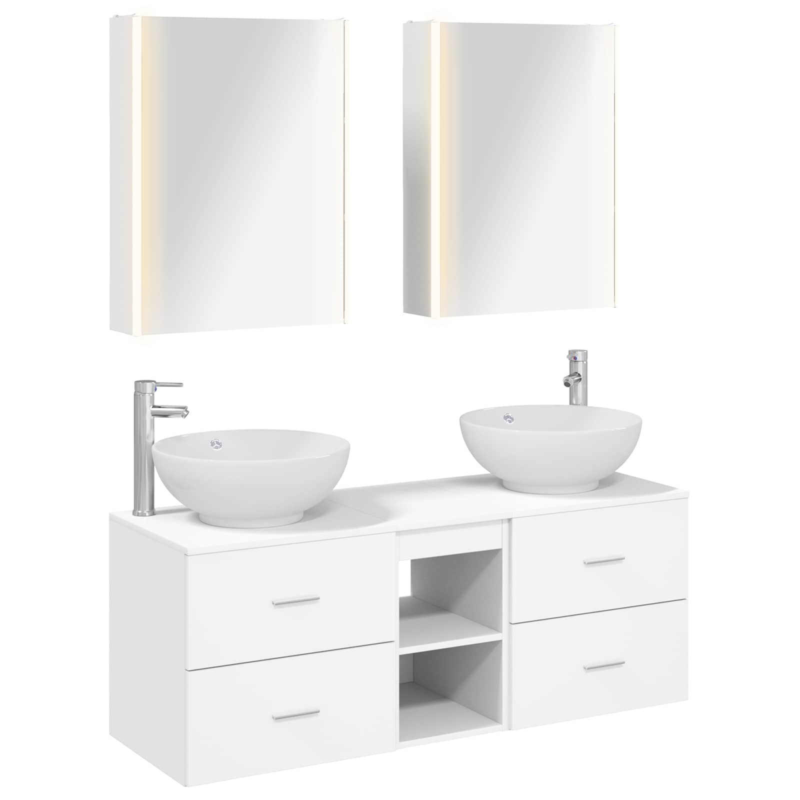 Badezimmermöbel-Set 5 stk. Weiß Ingenieurholz und Glas