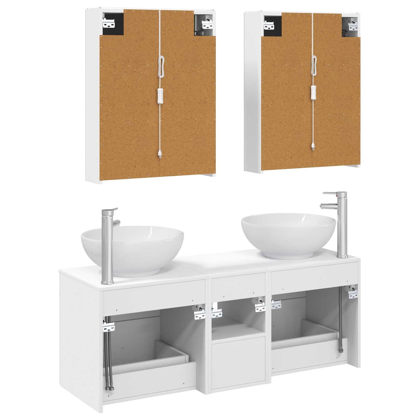 Badezimmermöbel-Set 5 stk. Weiß Ingenieurholz und Glas