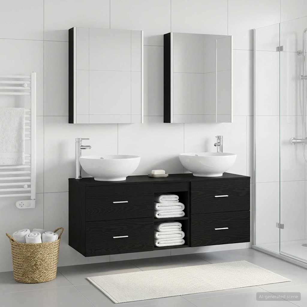 Badezimmermöbel-Set 5 stk. Schwarze Eiche