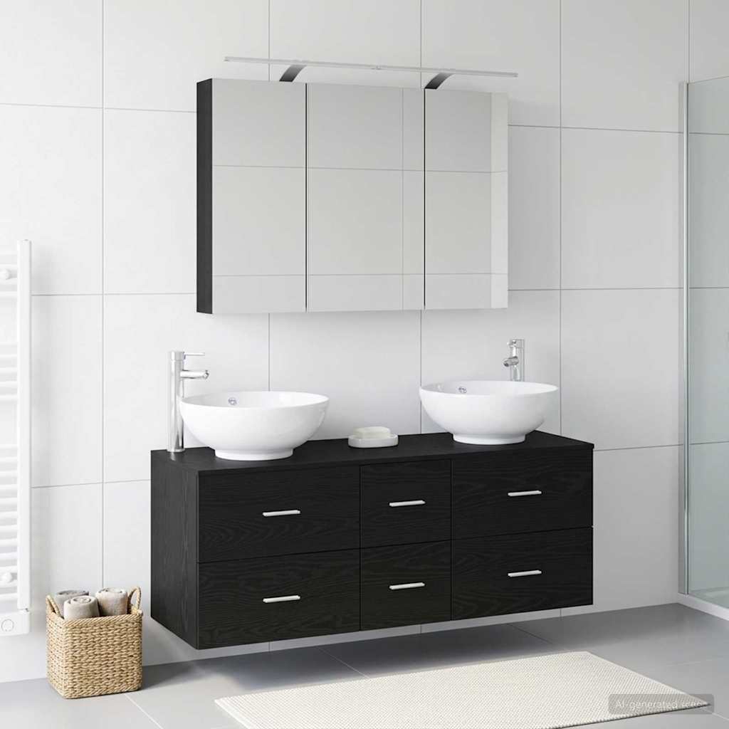 Badezimmermöbel-Set 4 stk. Schwarze Eiche