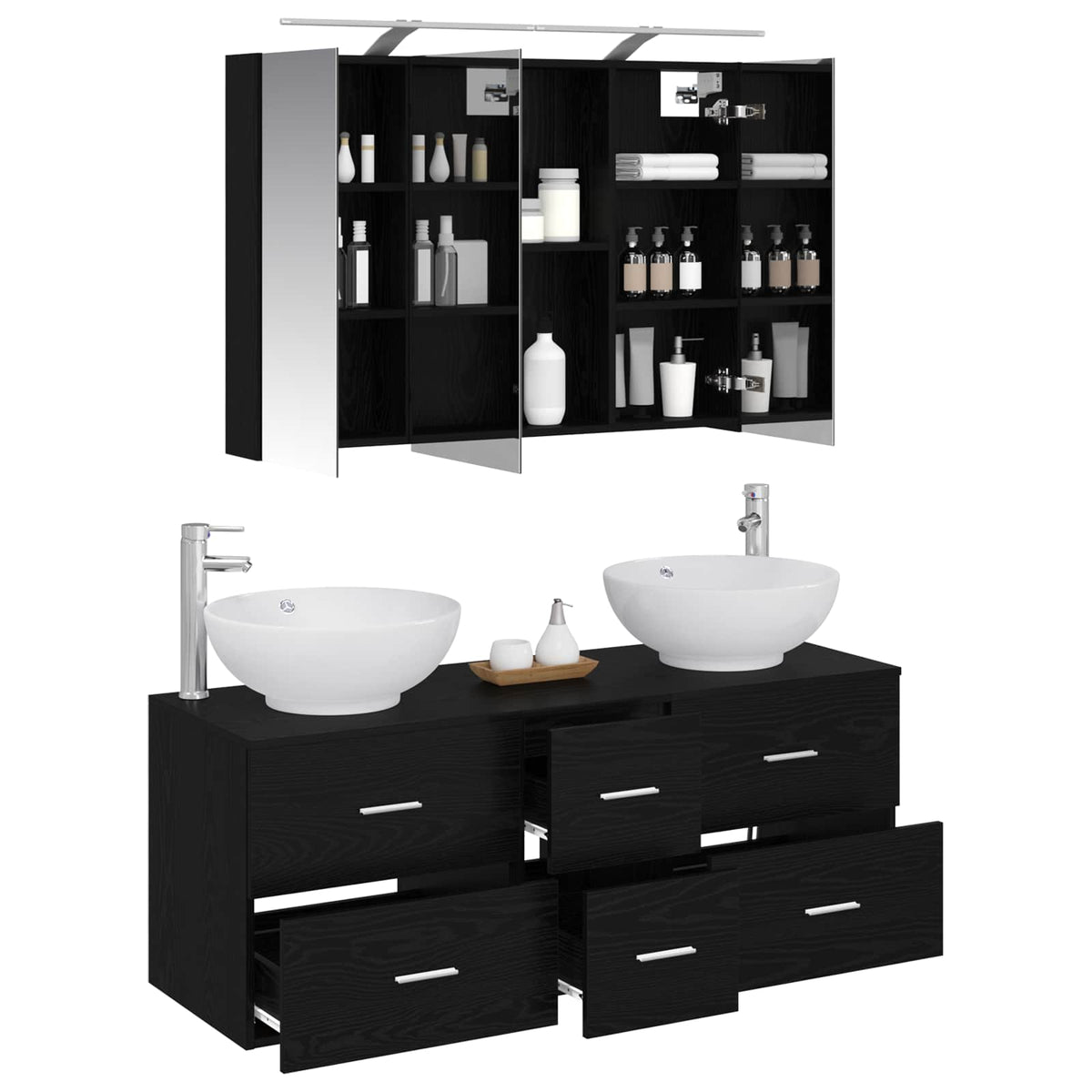 Badezimmermöbel-Set 4 stk. Schwarze Eiche