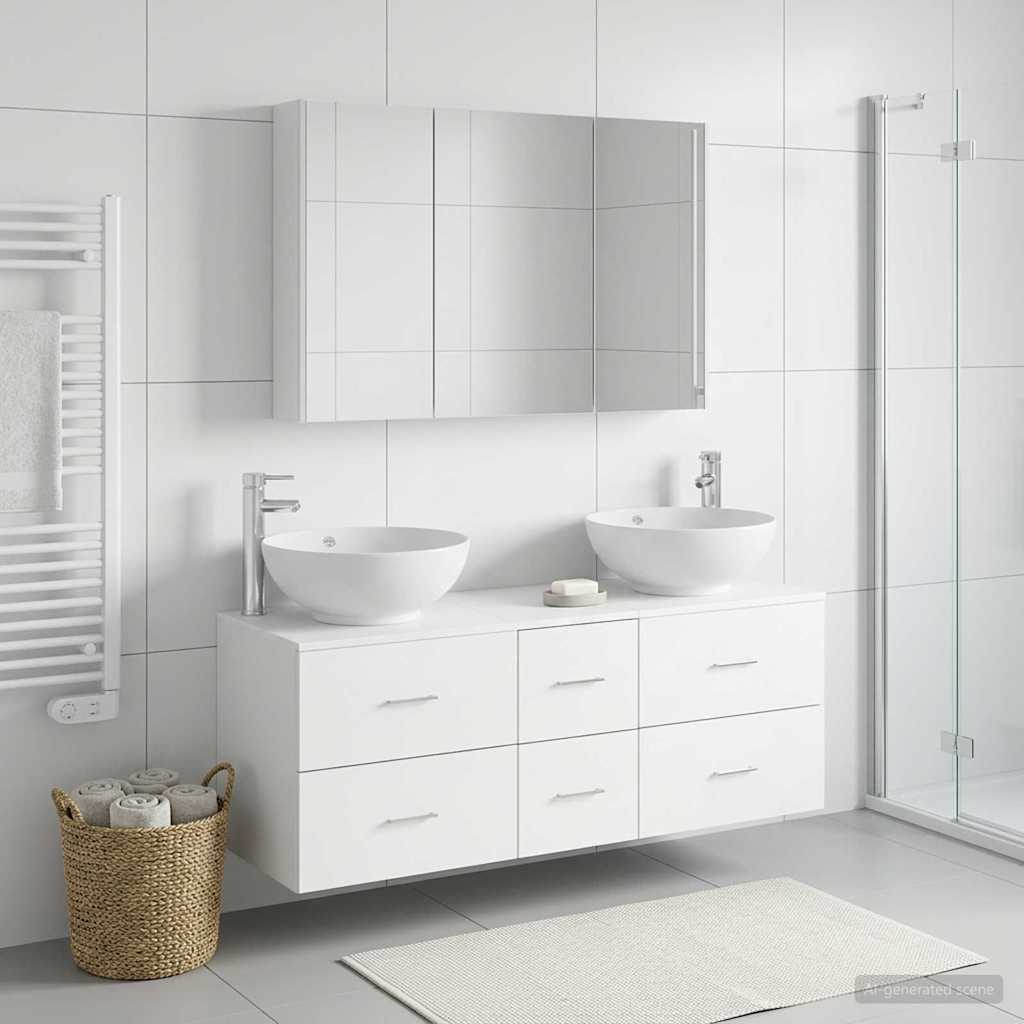 Badezimmermöbel-Set 4 stk. Weiß Ingenieurholz und Glas