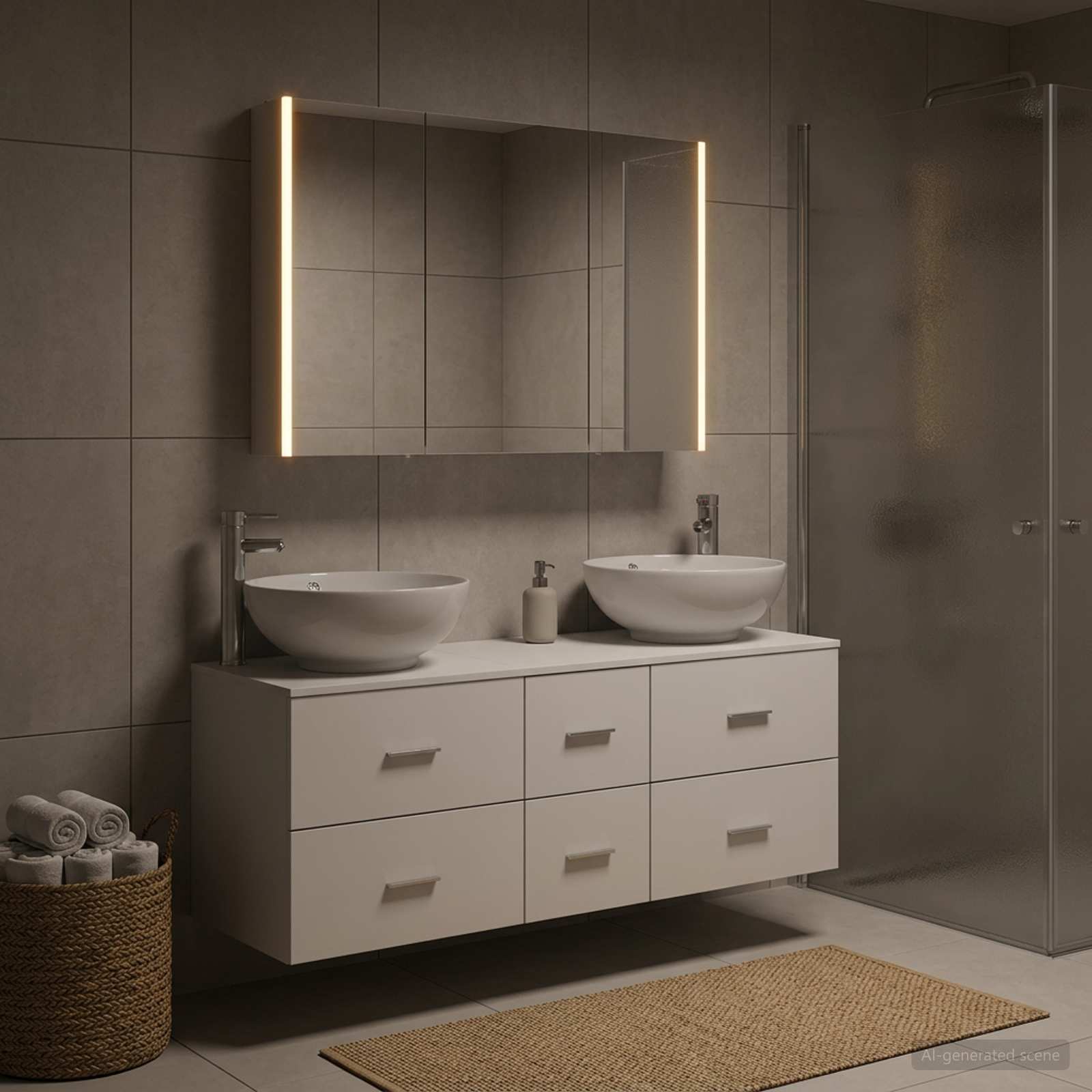 Badezimmermöbel-Set 4 stk. Weiß Ingenieurholz und Glas