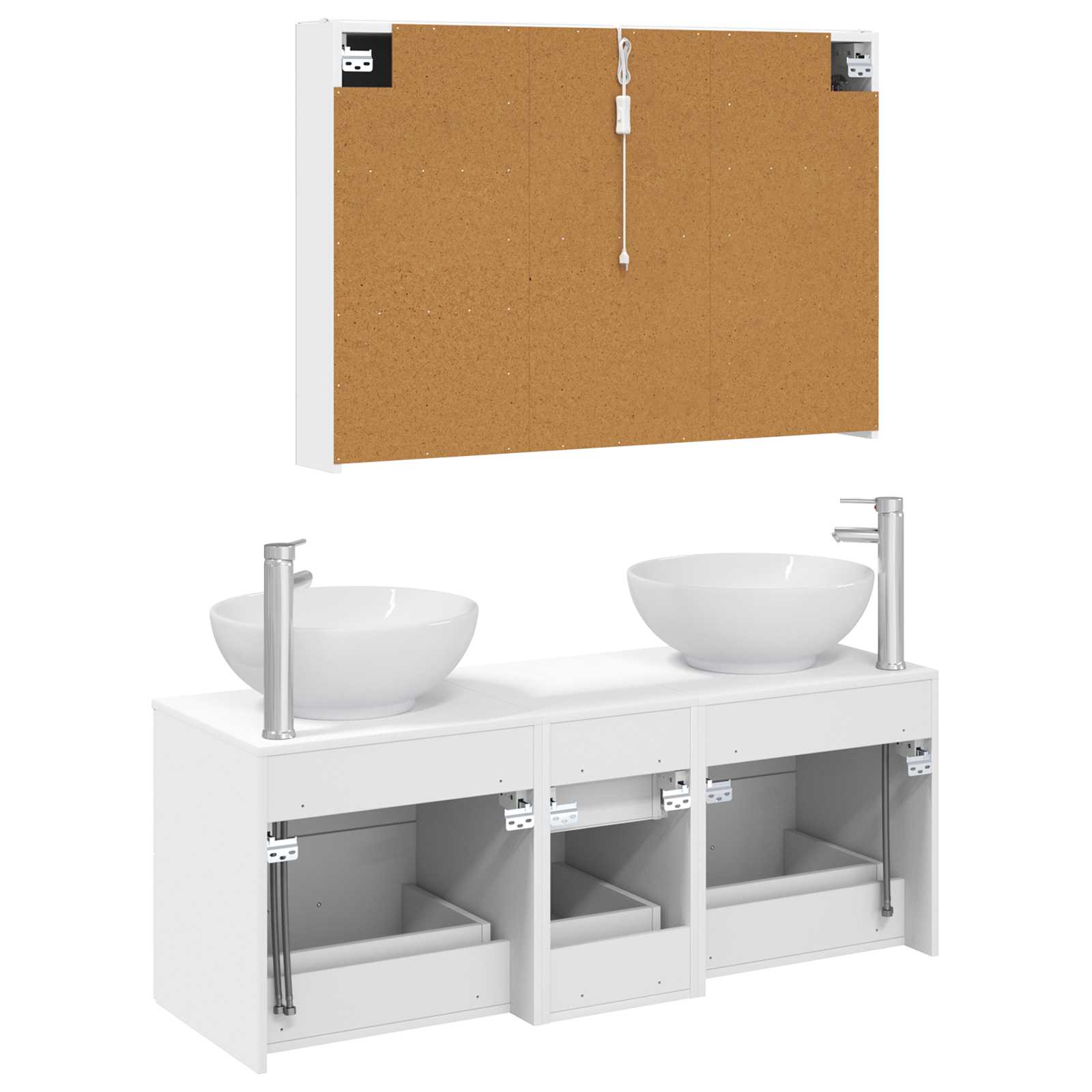 Badezimmermöbel-Set 4 stk. Weiß Ingenieurholz und Glas