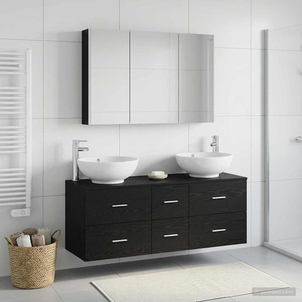 Badezimmermöbel-Set 4 stk. Schwarze Eiche
