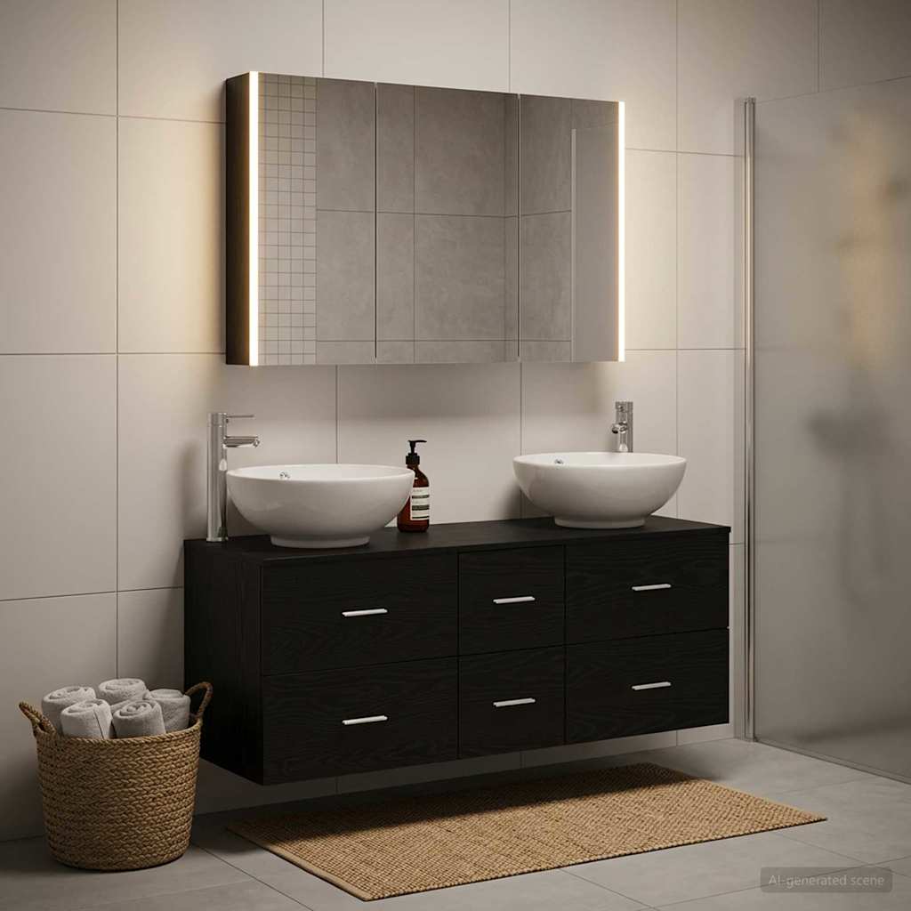 Badezimmermöbel-Set 4 stk. Schwarze Eiche