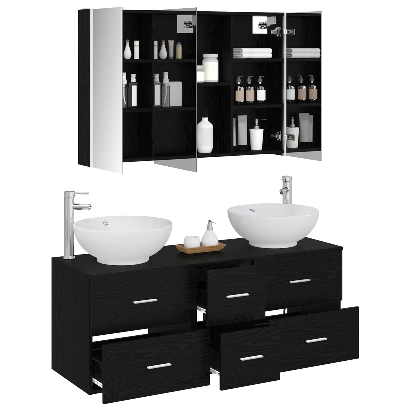 Badezimmermöbel-Set 4 stk. Schwarze Eiche