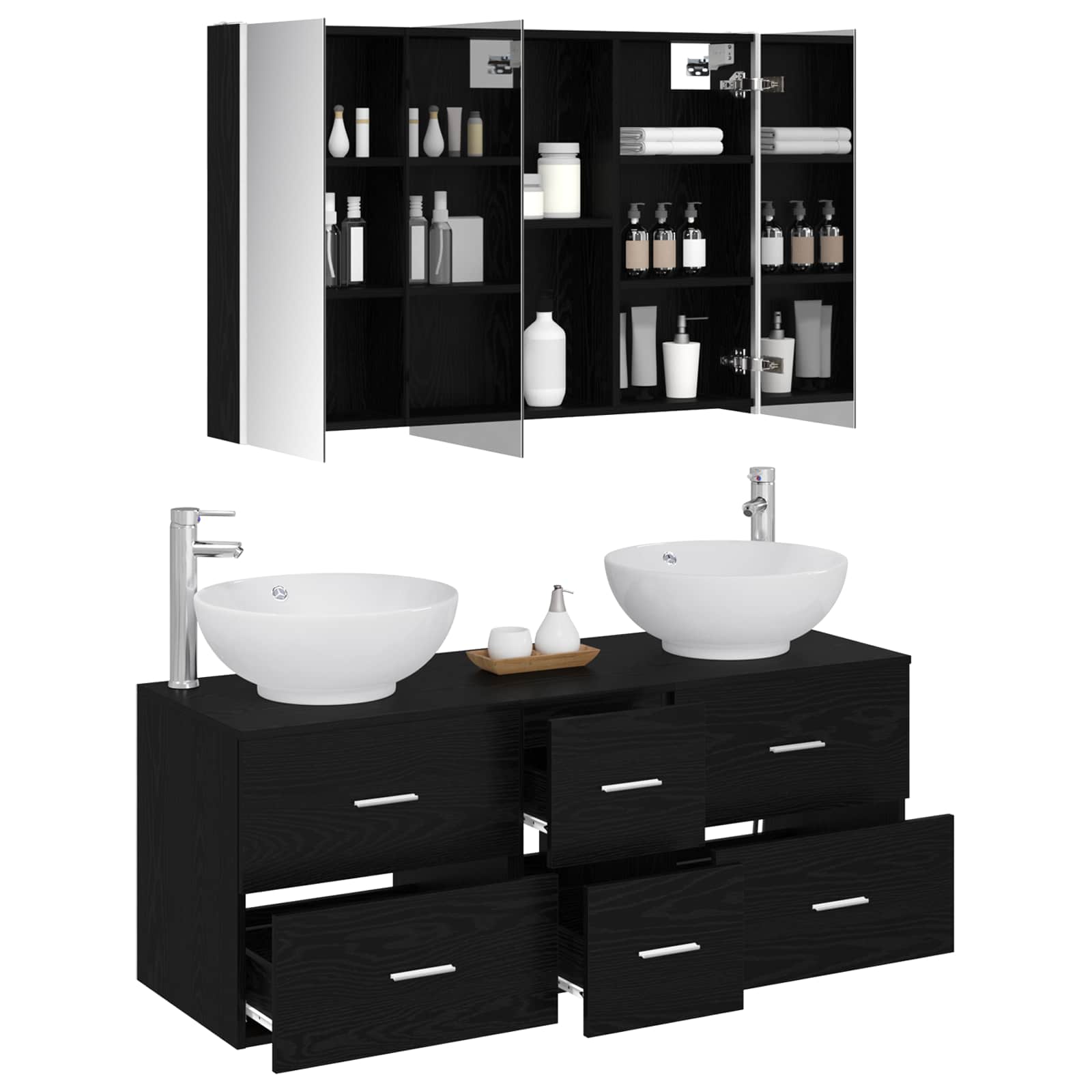Badezimmermöbel-Set 4 stk. Schwarze Eiche