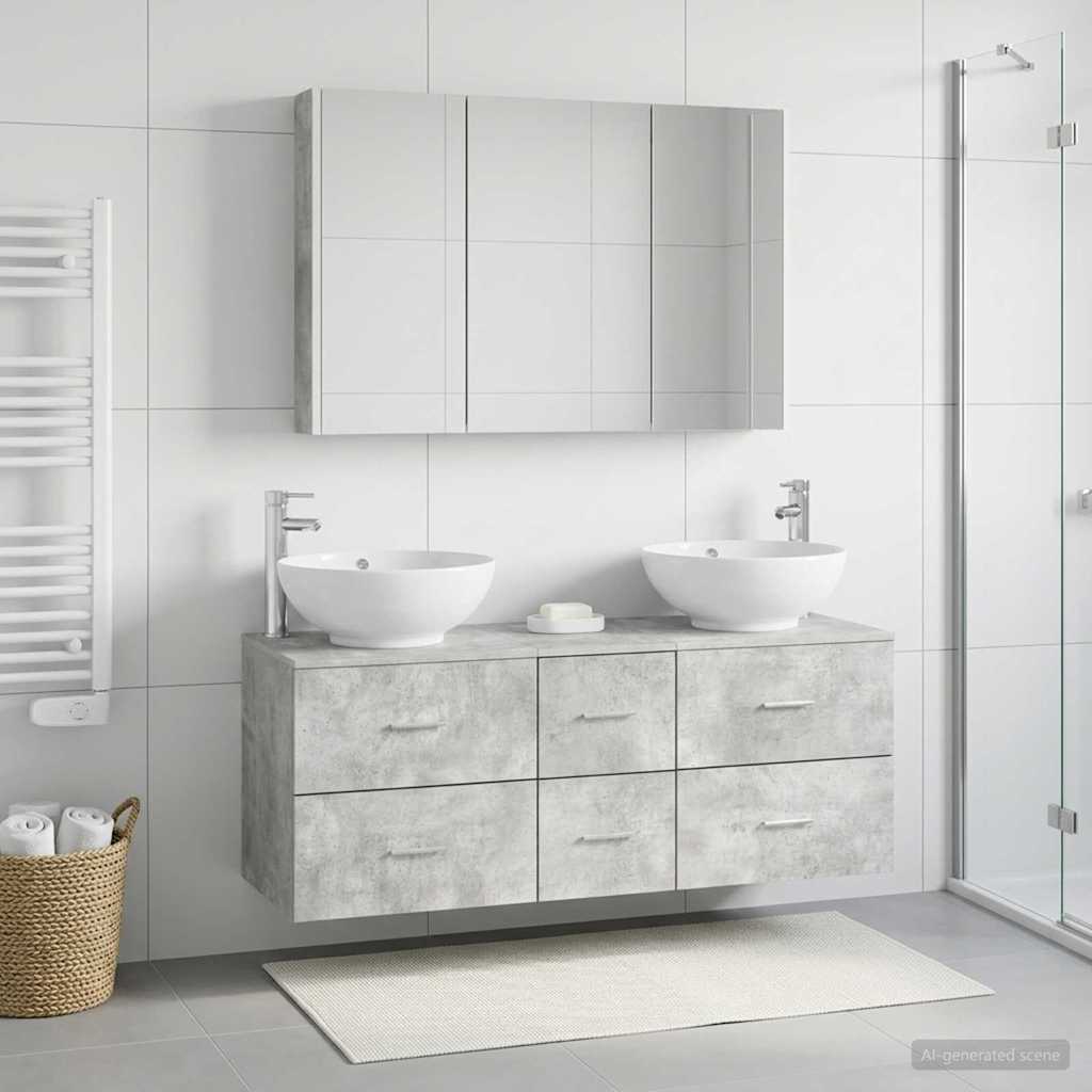 Badezimmermöbel-Set 4 stk. Betongrau Ingenieurholz und Glas