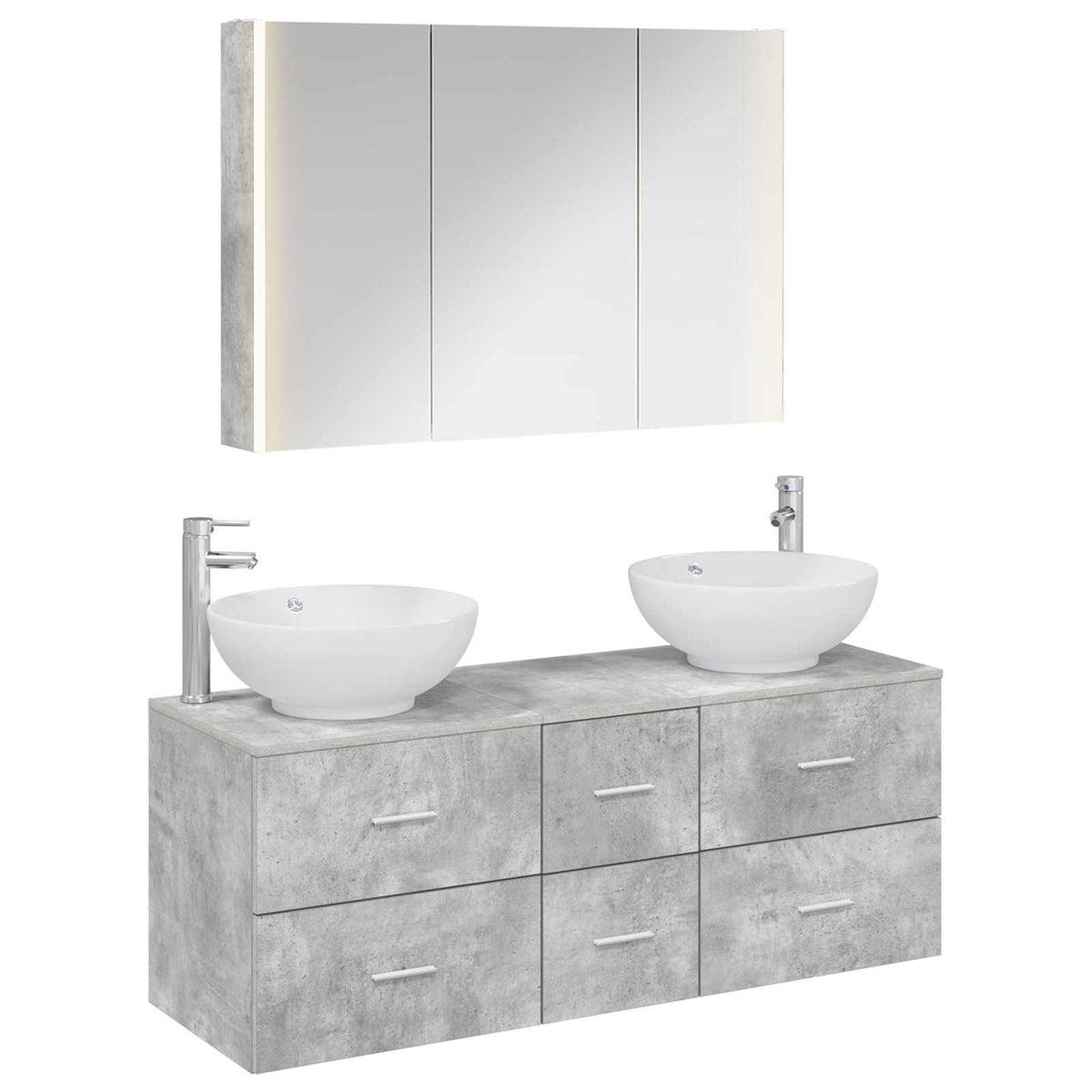 Badezimmermöbel-Set 4 stk. Betongrau Ingenieurholz und Glas