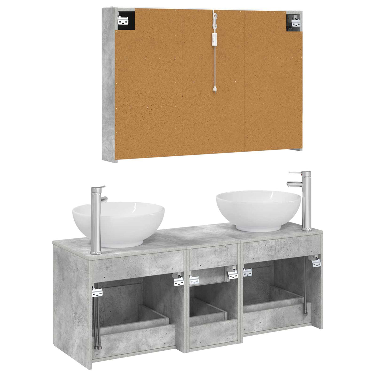Badezimmermöbel-Set 4 stk. Betongrau Ingenieurholz und Glas