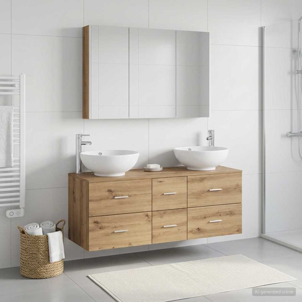 Badezimmermöbel-Set 4 stk. Artisan-Eiche Ingenieurholz und Glas
