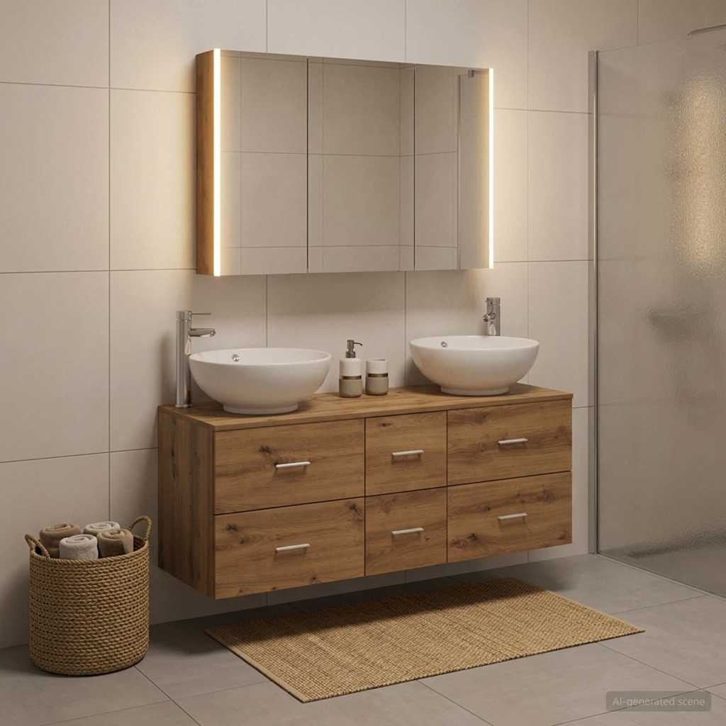 Badezimmermöbel-Set 4 stk. Artisan-Eiche Ingenieurholz und Glas