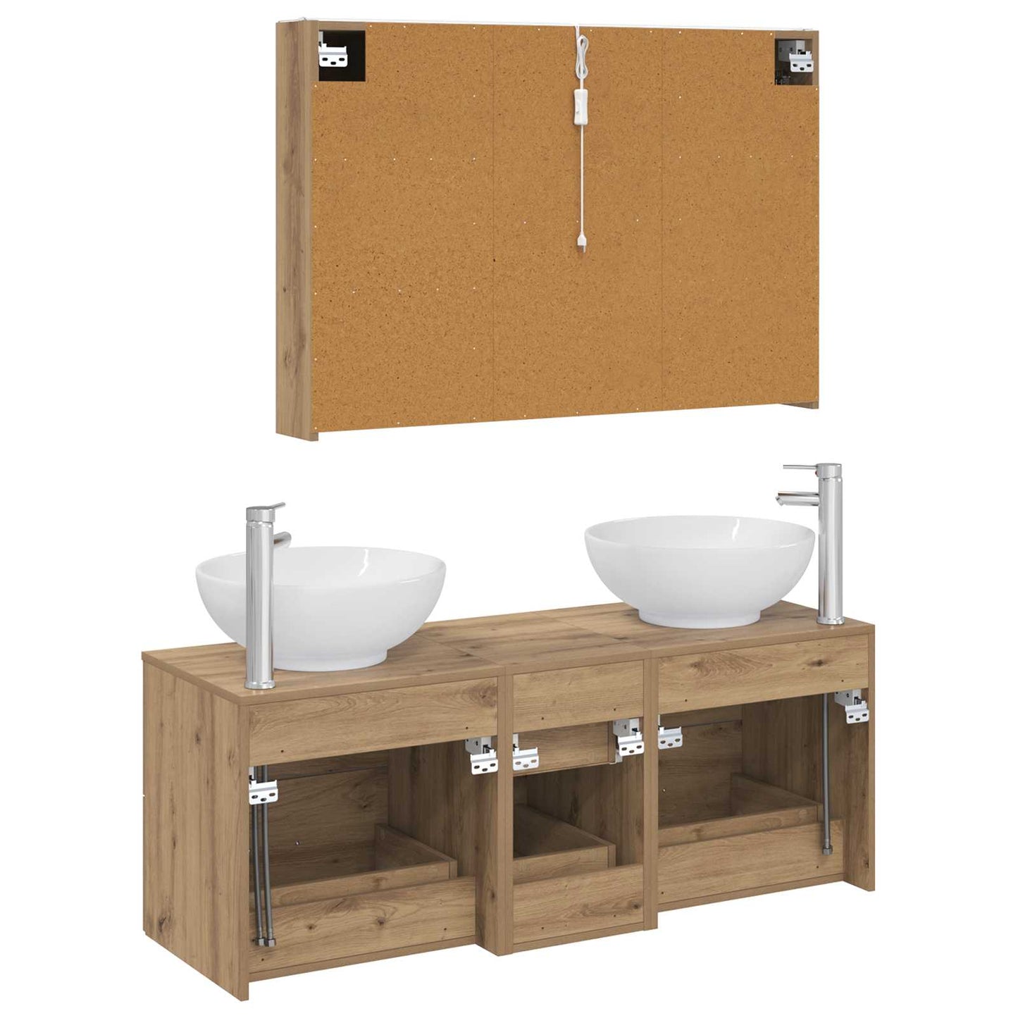 Badezimmermöbel-Set 4 stk. Artisan-Eiche Ingenieurholz und Glas