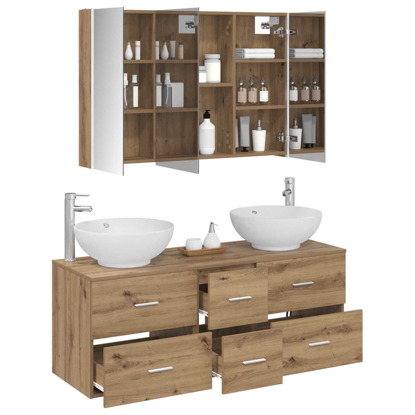 Badezimmermöbel-Set 4 stk. Artisan-Eiche Ingenieurholz und Glas
