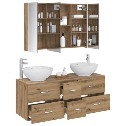 Badezimmermöbel-Set 4 stk. Artisan-Eiche Ingenieurholz und Glas