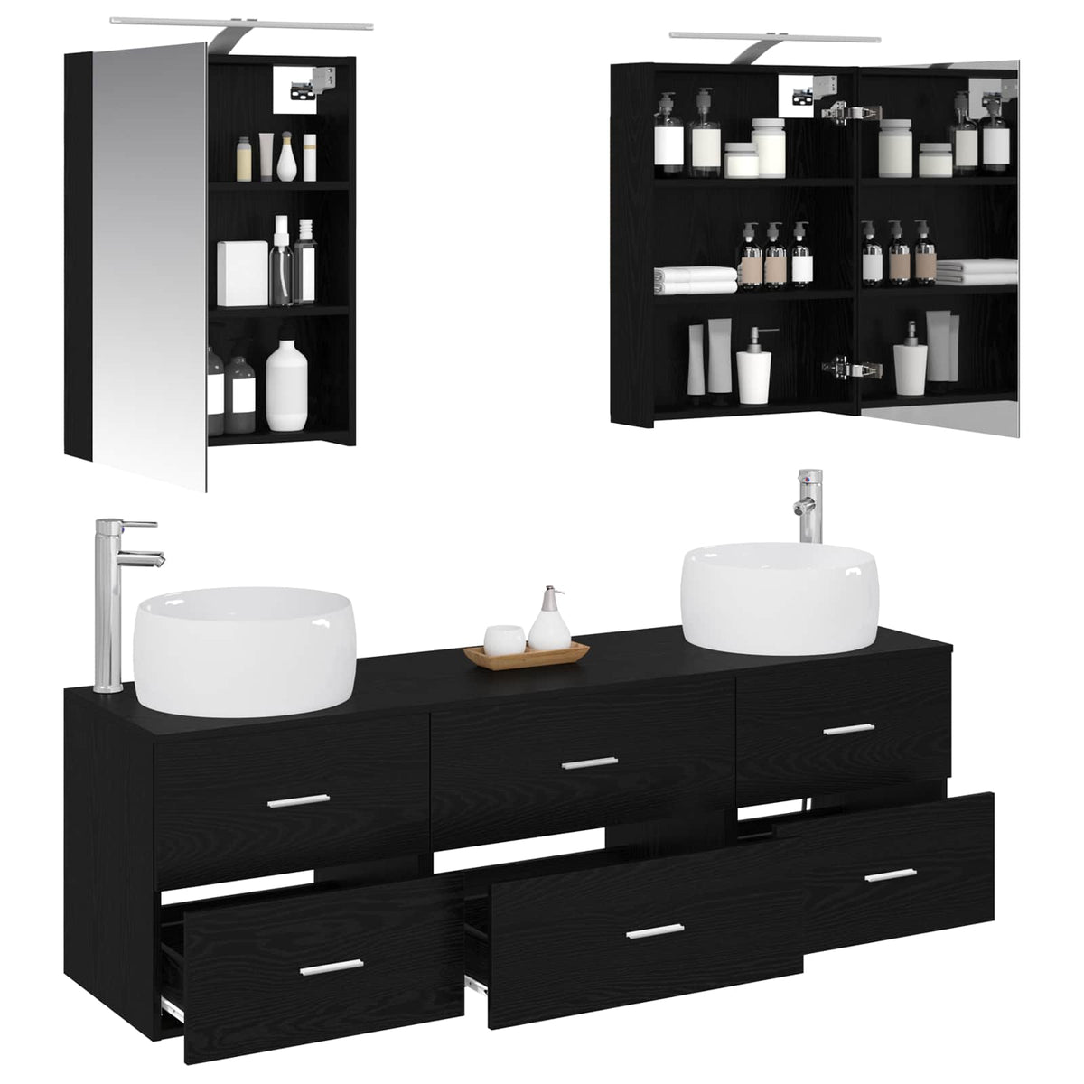 Badezimmermöbel-Set 5 stk. Schwarz Eichen-Optik