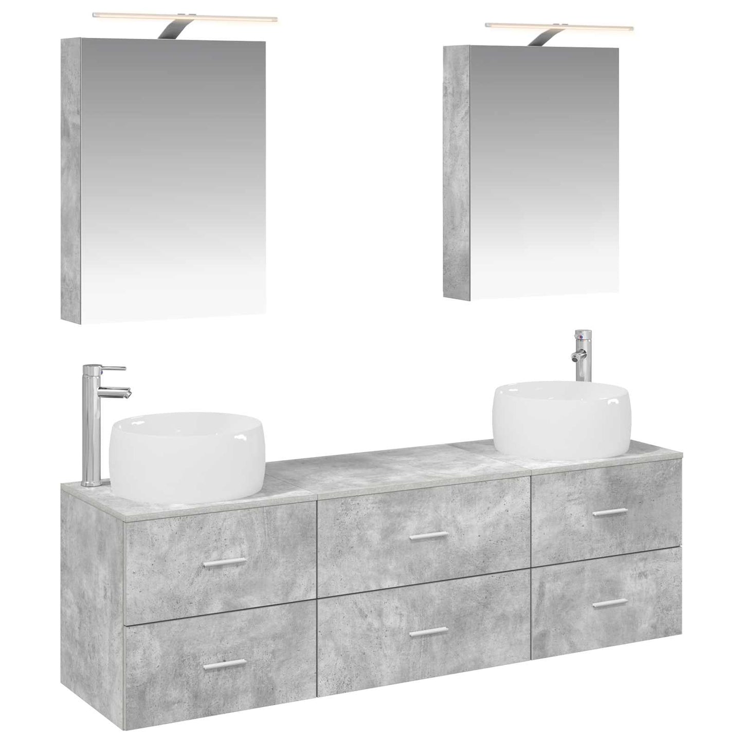 Badezimmermöbel-Set 5 stk. Betongrau Ingenieurholz und Glas
