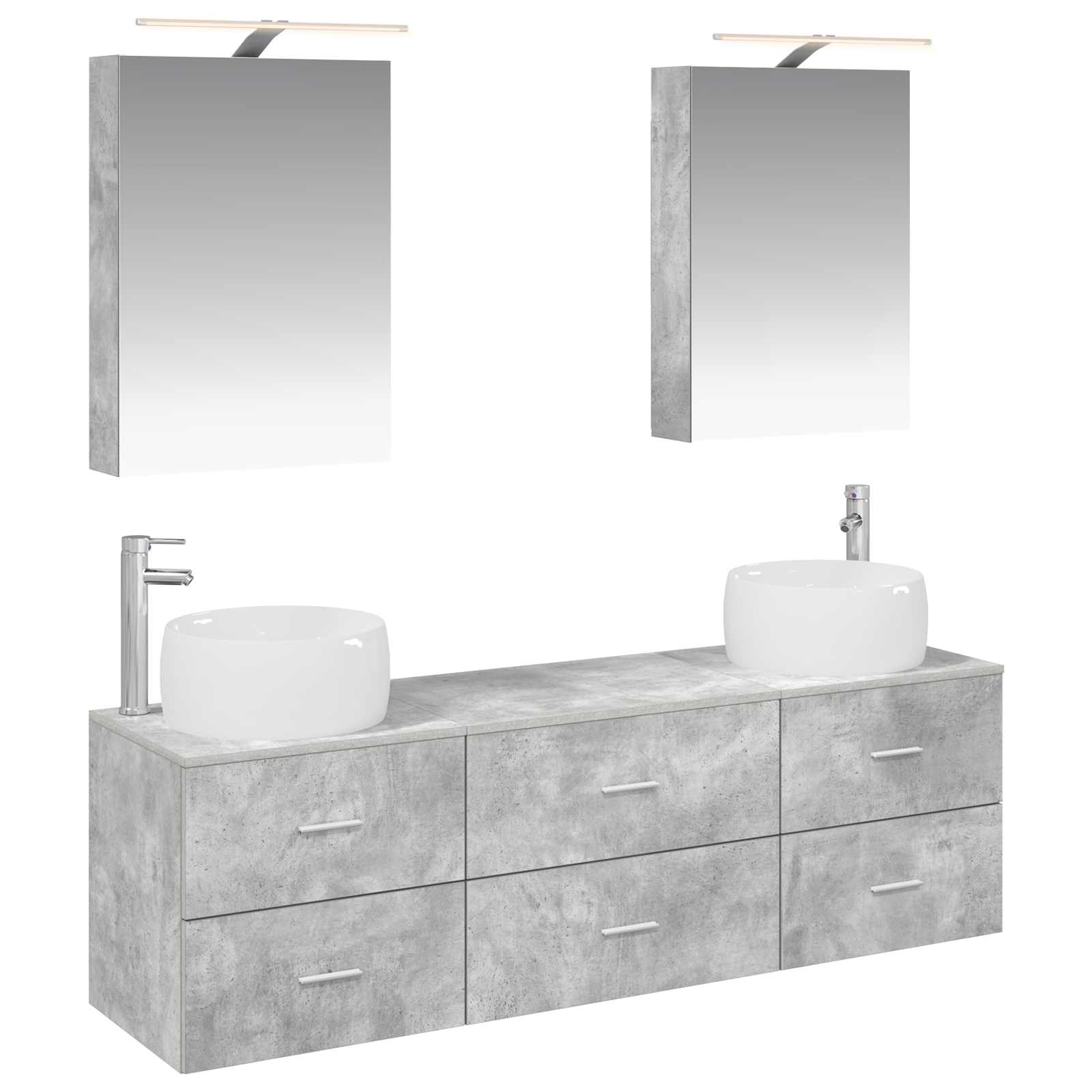 Badezimmermöbel-Set 5 stk. Betongrau Ingenieurholz und Glas