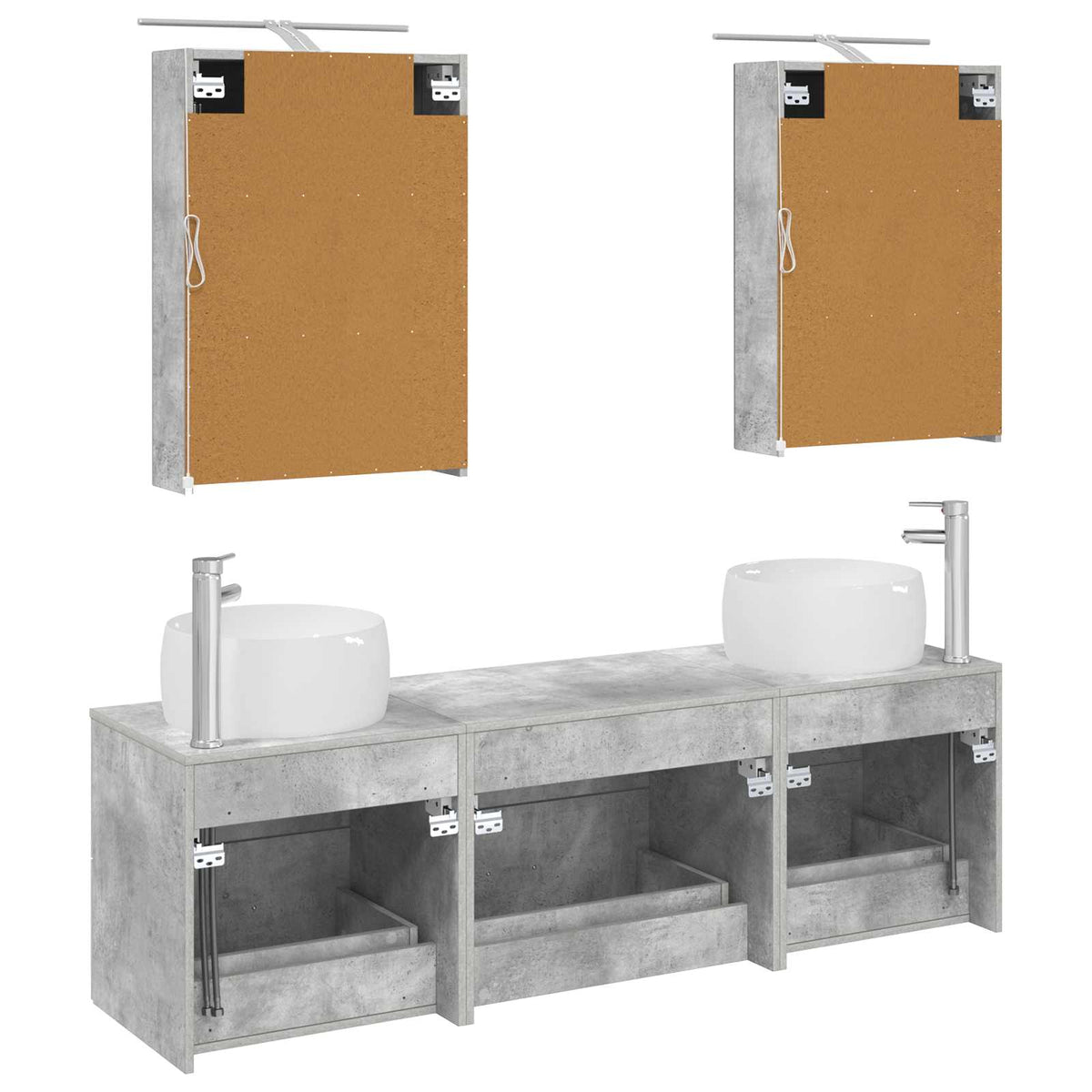 Badezimmermöbel-Set 5 stk. Betongrau Ingenieurholz und Glas