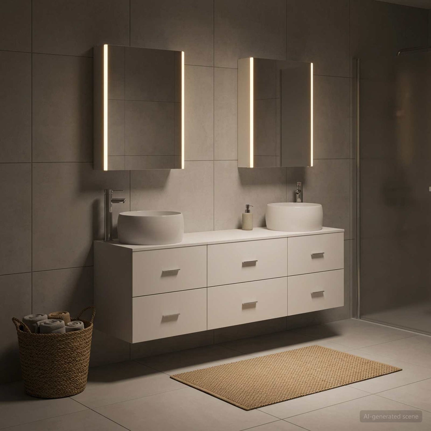 Badezimmermöbel-Set 5 stk. Weiß Ingenieurholz und Glas