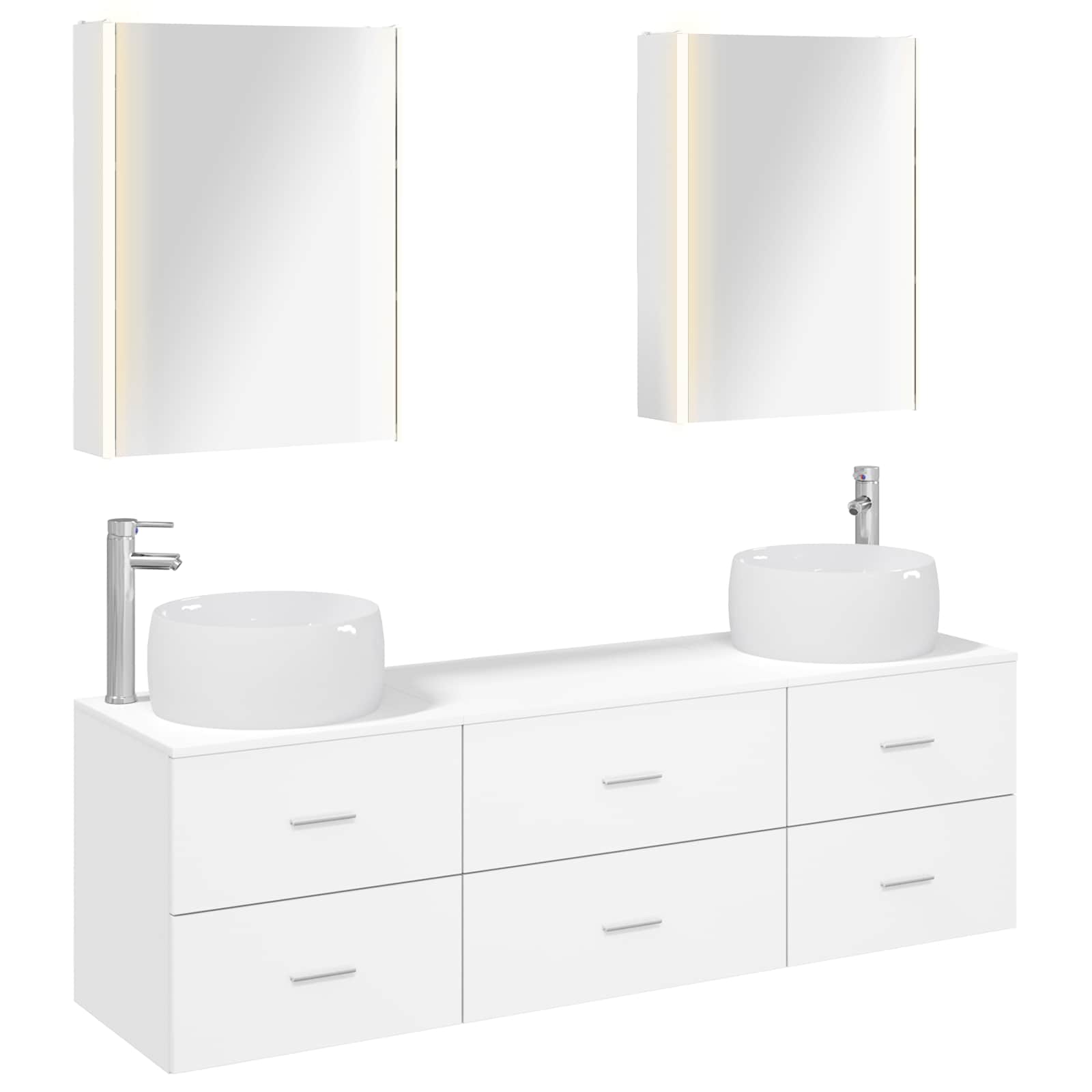 Badezimmermöbel-Set 5 stk. Weiß Ingenieurholz und Glas