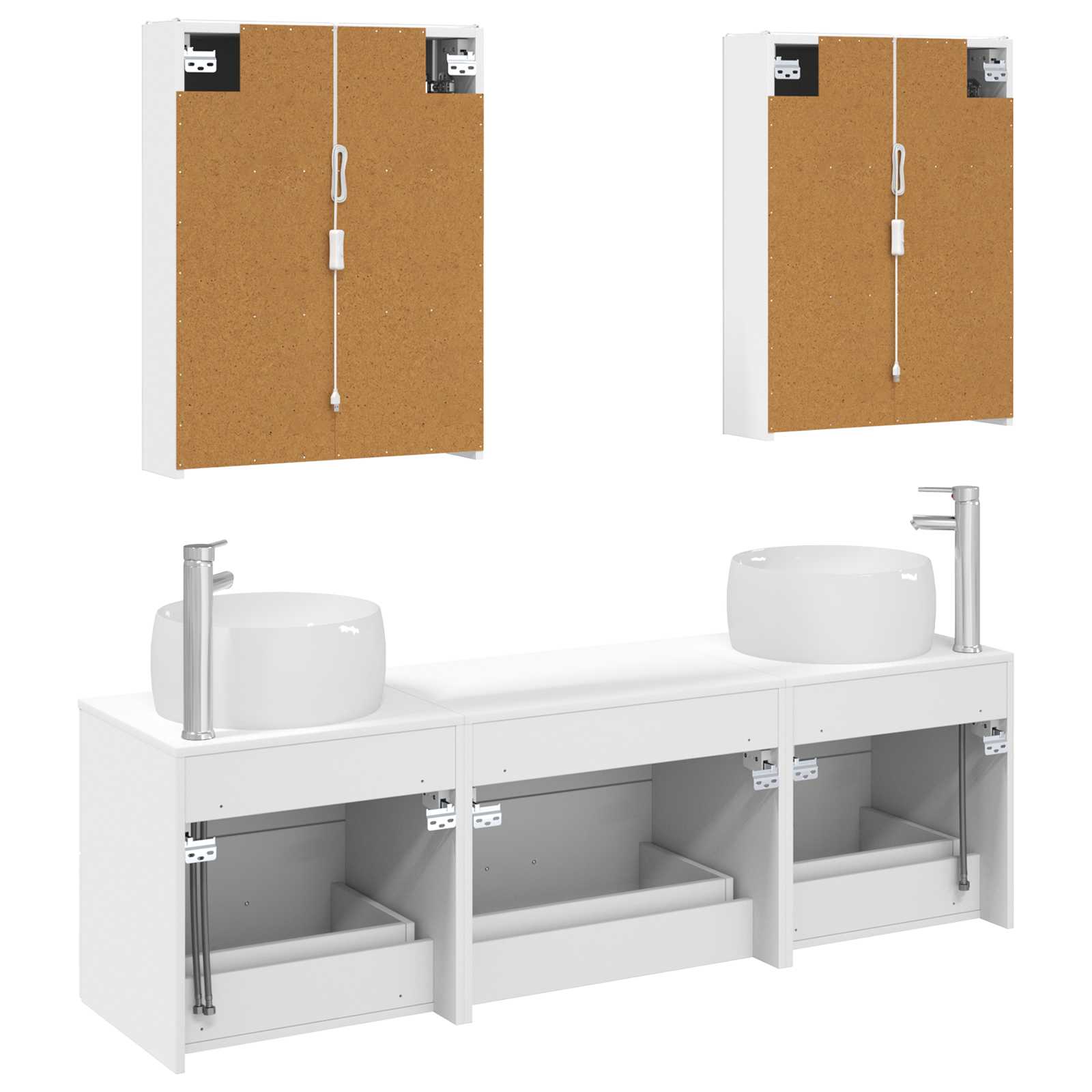 Badezimmermöbel-Set 5 stk. Weiß Ingenieurholz und Glas