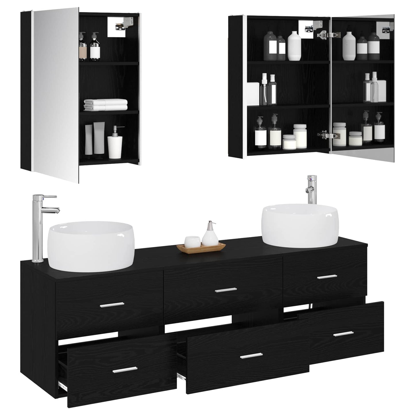 Badezimmermöbel-Set 5 stk. Schwarze Eiche